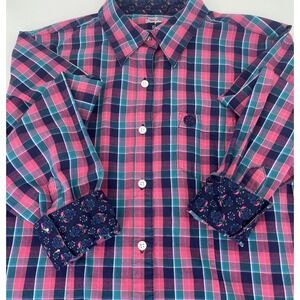 Wrangler Western Long Sleeve Button Up Shirt Women XL Pink Plaid George Straight
